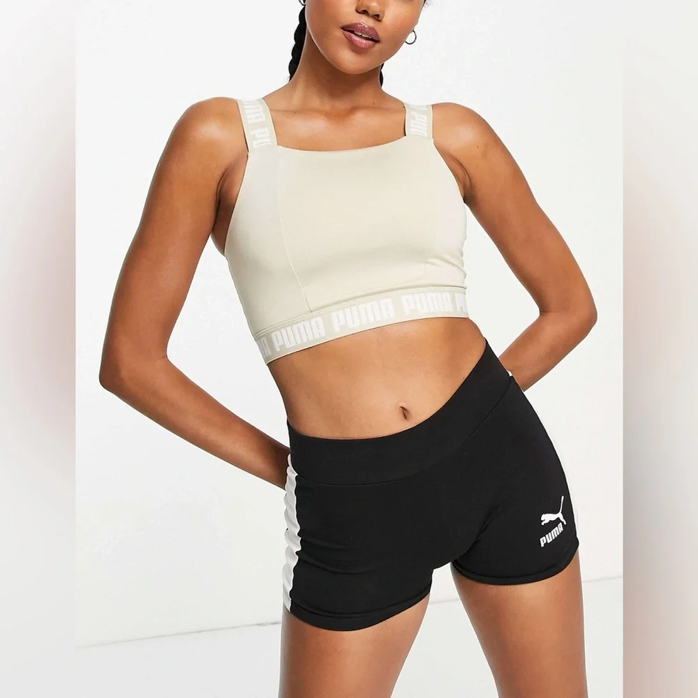 Puma Training Strong Square Neck Crop Top Stone Large